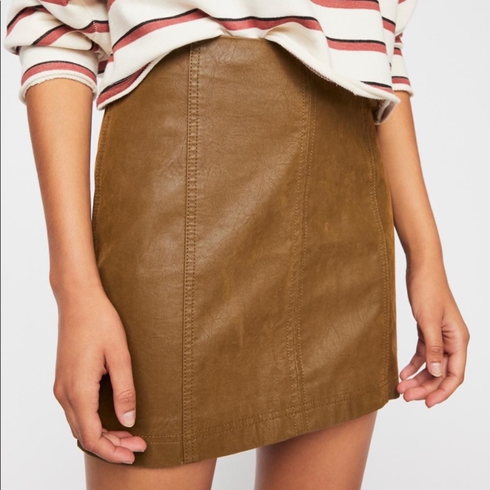 Free People Taupe Faux Leather Mini Skirt